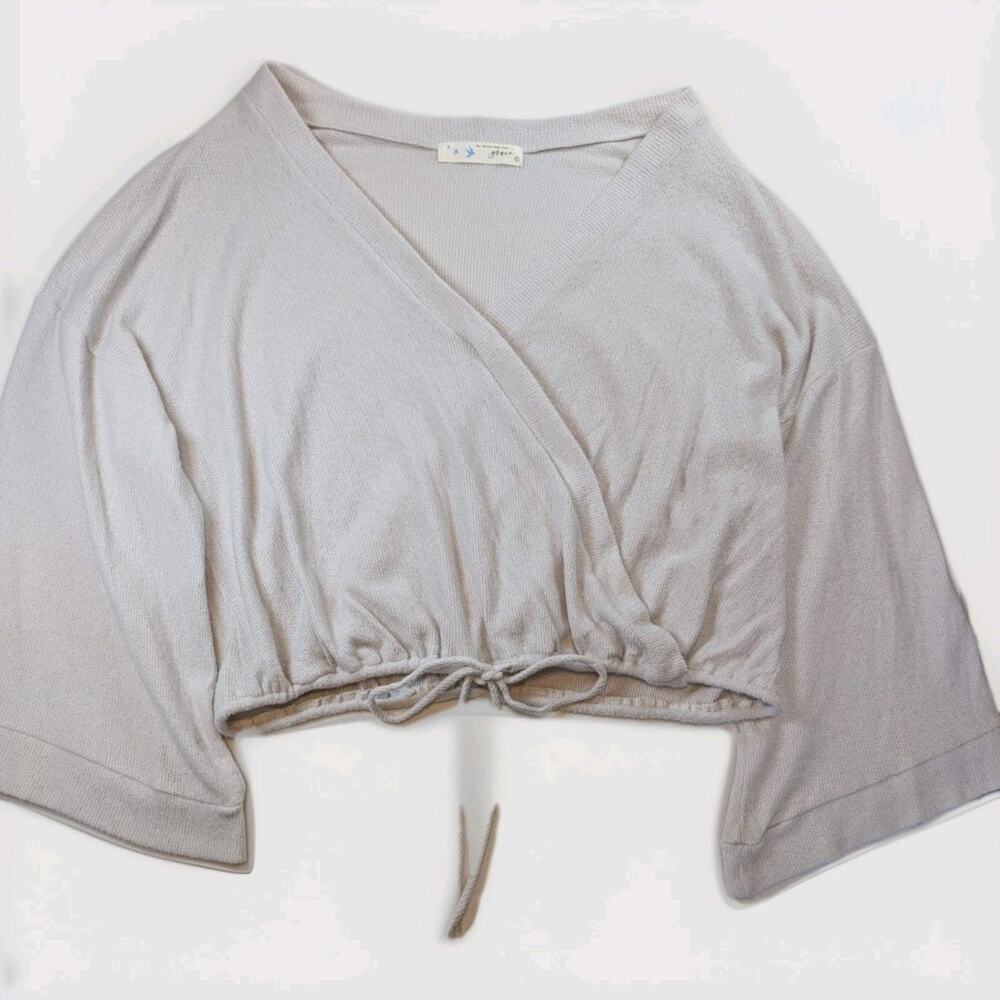 Coastal Chic Soft Girl Drawstring Crop Wrap Crop Top Beige Tie Front Large